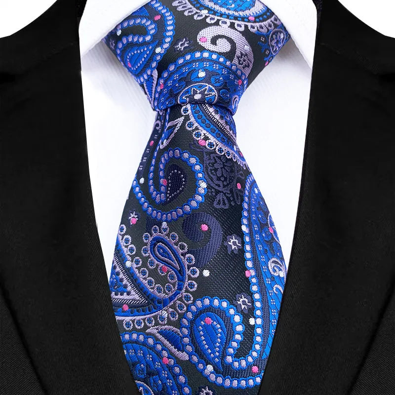 Cravate classique à rayures Paisley pour hommes — 8cm, Jacquard, bleu royal, accessoires, mariage