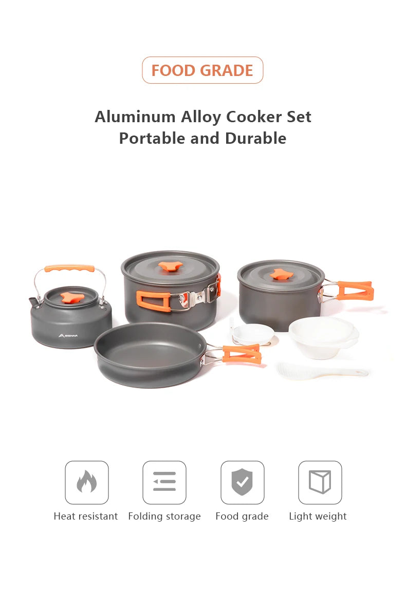 BISINNA – ustensiles de cuisine de Camping en alliage d'aluminium, bouilloire à eau, casserole, ensemble de cuisine pour voyage, randonnée, pique-nique, barbecue