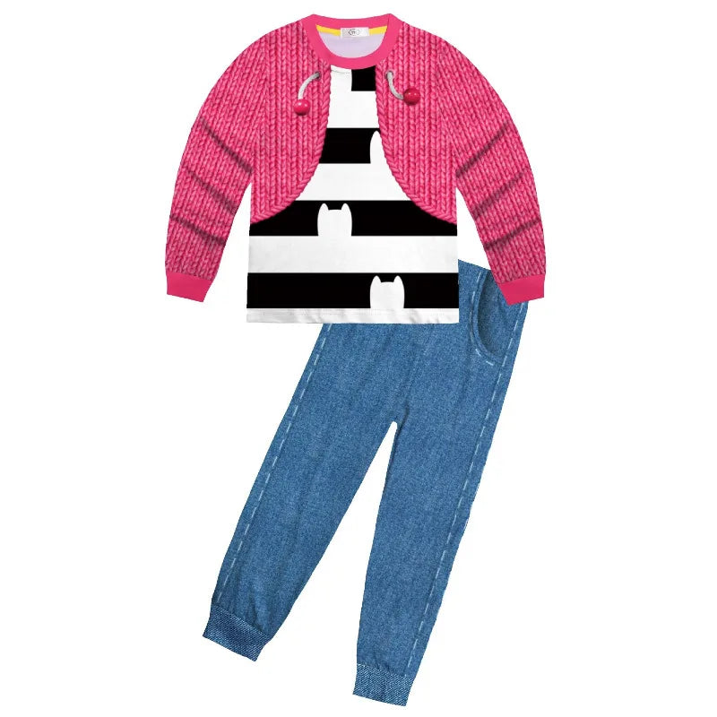 Gabbys D-Dolhouse disfraz para niños peluca conjunto de pijama Gabby Cat niñas camiseta de manga larga + pantalón diadema conjunto de trajes de Halloween para niños