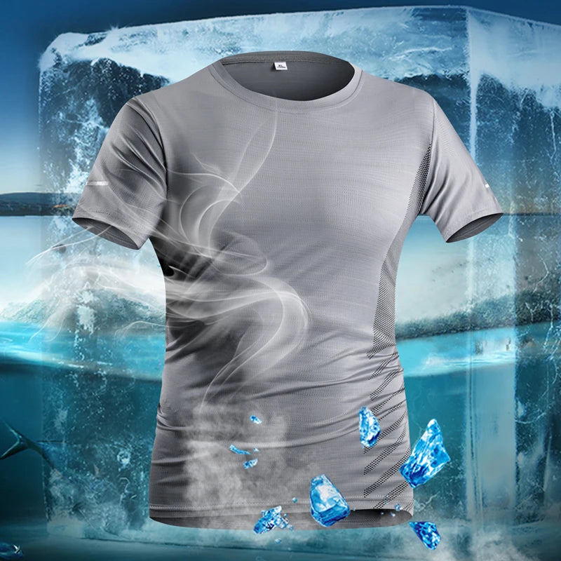 T-Shirt Course Soie Glacée Réfléchissant — Séchage Rapide Fitness Sport 5XL