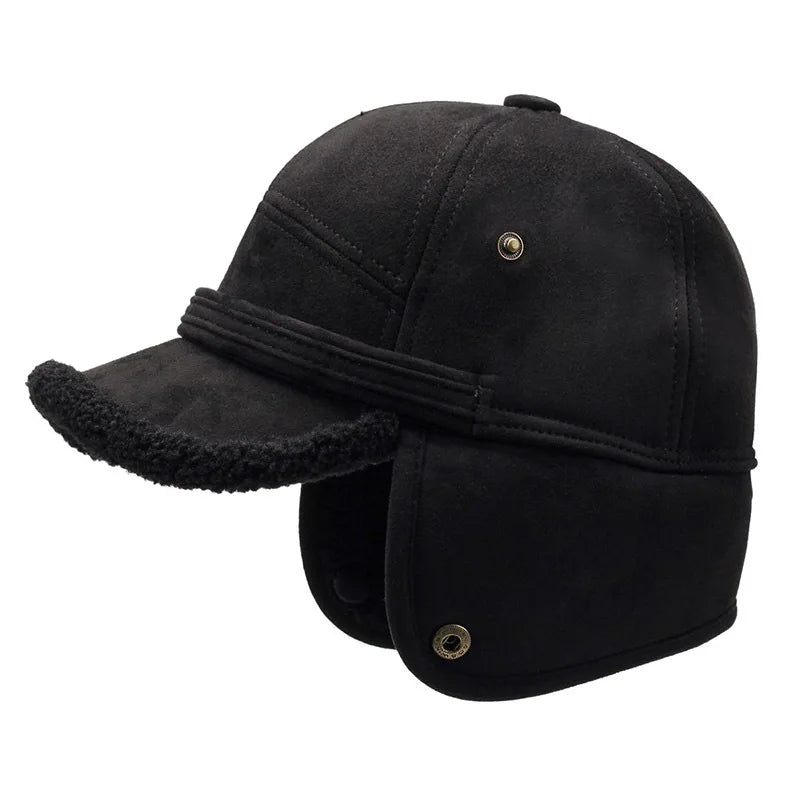 FS Brown Winter Baseball Cap for Men Outdoor Windproof Warm Bomber Hat Vintage Thick Plush Women Earmuff Hats Casquette Homme