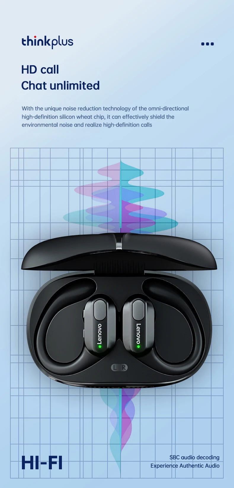 Lenovo XT80 – Auriculares deportivos inalámbricos, con micrófonos, control de botón, pantalla de alimentación LED, sonido estéreo de alta fidelidad, auriculares con traductor de IA