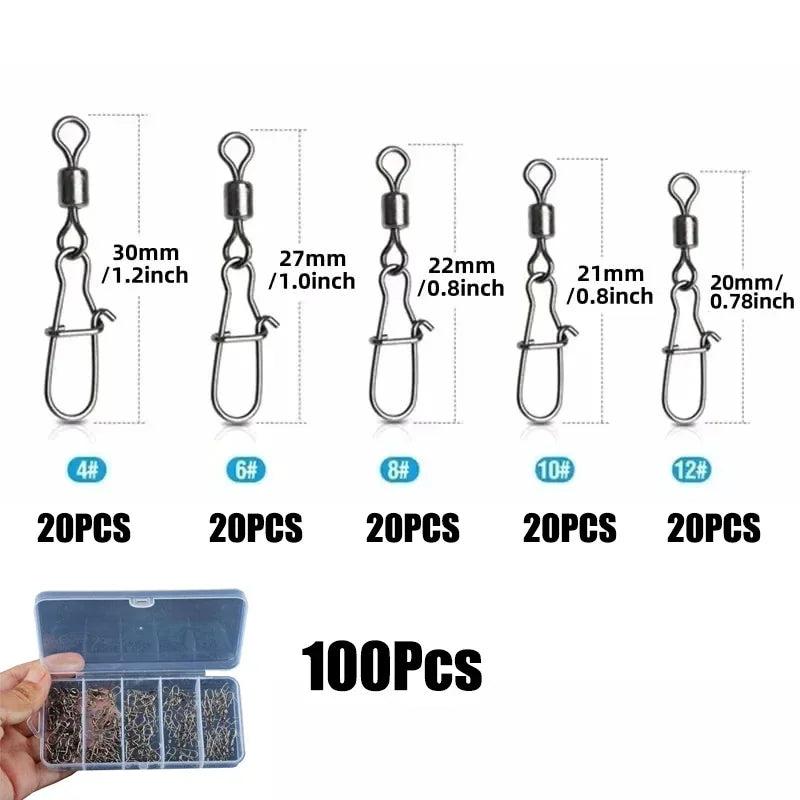 Boutons-pression pivotants de pêche 4 # -12 #   Kit de connecteurs Duo-Lock à roulement roulant en acier inoxydable, matériel pour leurre d'eau douce et d'eau salée, 50 à 200 pièces