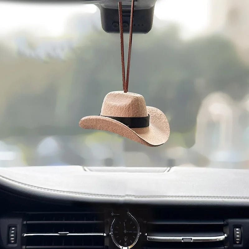 Ornement de voiture de chapeau de cowboy mignon – Décor pendentif en tissu pour femmes et hommes, accessoire intérieur automobile amusant pour voyage sur route