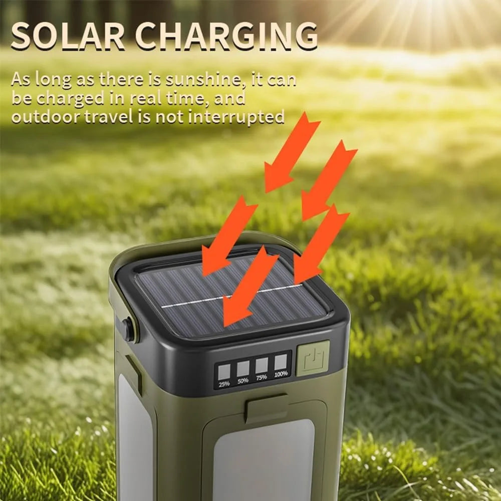 Lanterne de camping pliable multifonctionnelle à 4 feuilles, rechargeable par énergie solaire, grande capacité, lumière d'urgence portable pour l'extérieur