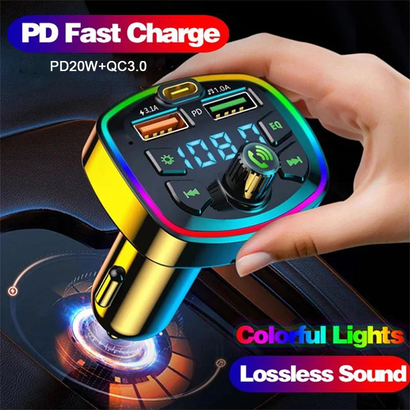 Transmisor FM Bluetooth 5.0 para coche, adaptador inalámbrico, micrófono, receptor de Audio, reproductor MP3 automático, cargador rápido Dual USB de 2.1A, accesorios para coche