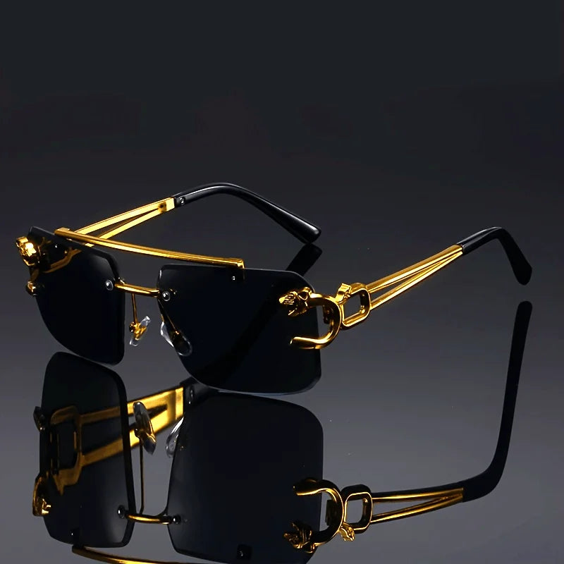Lunettes de soleil noires sans cadre — hommes, femmes, voyage, plein air, vintage, mode dorée