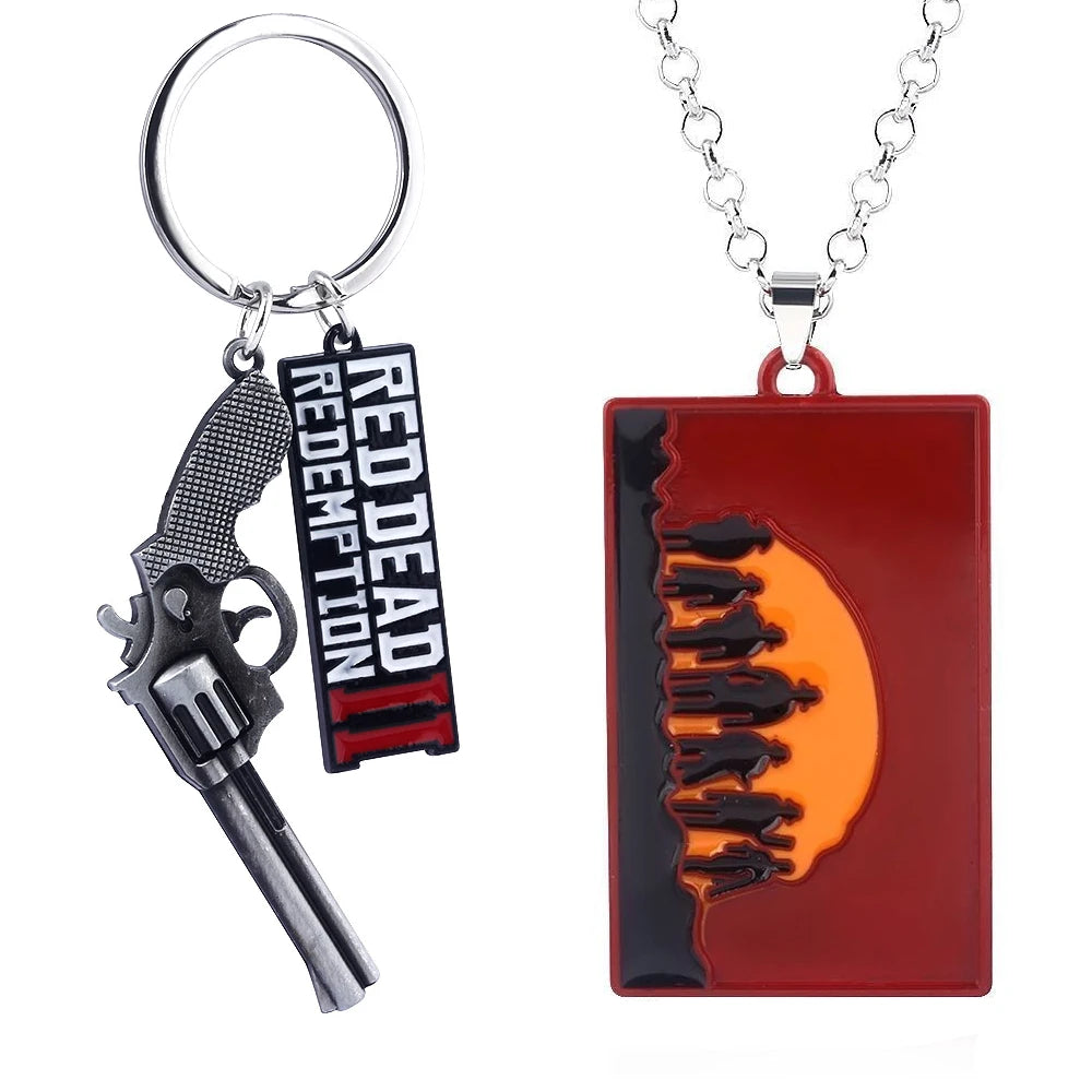 Jeu RDR2 Arthur Morgan Revolver porte-clés rouge mort rédemption 2 porte-clés Western Cowboy Fans cadeau Cosplay hommes femmes sac bijoux