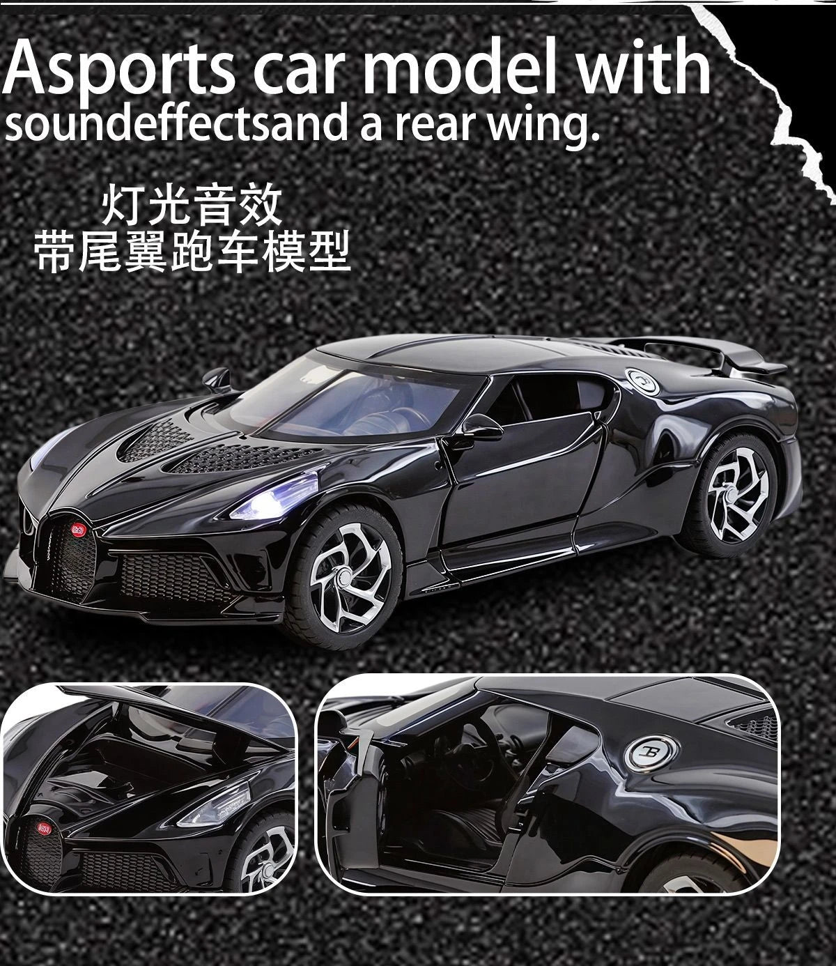 Modelo de coche de aleación a escala 1:32, juguetes Bugatti La Voiture Noire, modelo de coche deportivo de metal fundido a presión, vehículos, modelos, regalos para niños, colección