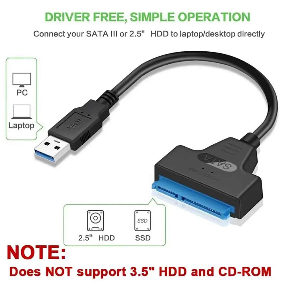 SATA to USB 3.0/2.0 Cable up to 6Gbps for 2.5-inch External SSD Hard Drive, SATA 3 22-pin Adapter, USB 3.0 to SATA III Cord