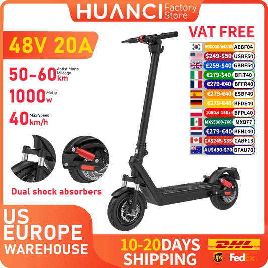 Trottinette Électrique Pliable 1000W 48V 20AH — 40 km/h 10 Pouces Adultes