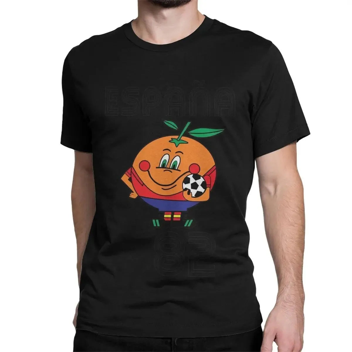 T-shirt homme football rétro — mascotte espagnole 1982, col rond