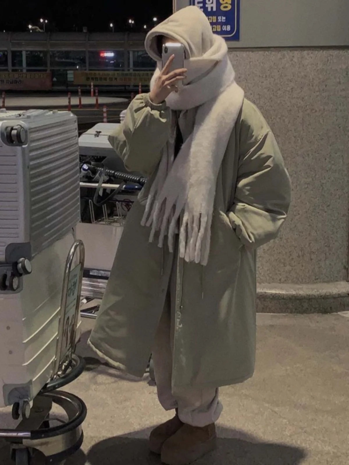 Manteau long chic en coton pour femme, chaud, style coréen, coupe ample, avec cordon de serrage, idéal pour le travail et les trajets quotidiens