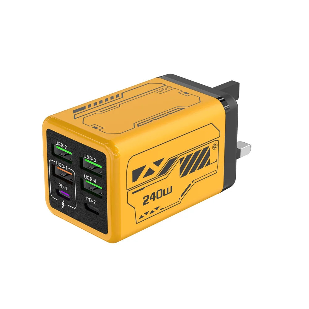 Chargeur USB 240W 6 ports charge rapide — adaptateur mural de voyage, prise EU/US/UK, Type C PD