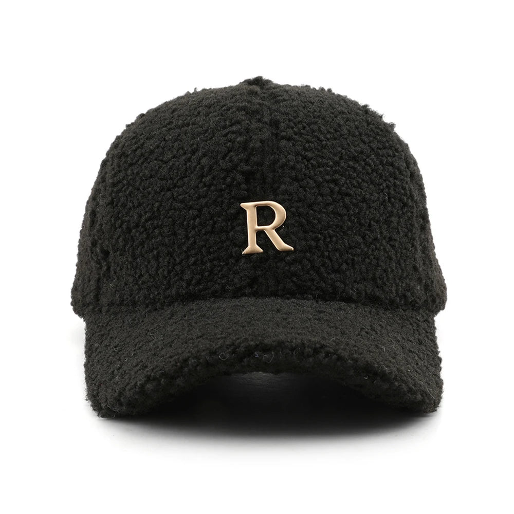 FS Luxury Brand Green Lambswool Baseball Caps for Men, Designer Cap with Golden Letters for Women, Winter Warm Trucker Hat, Women's Cap