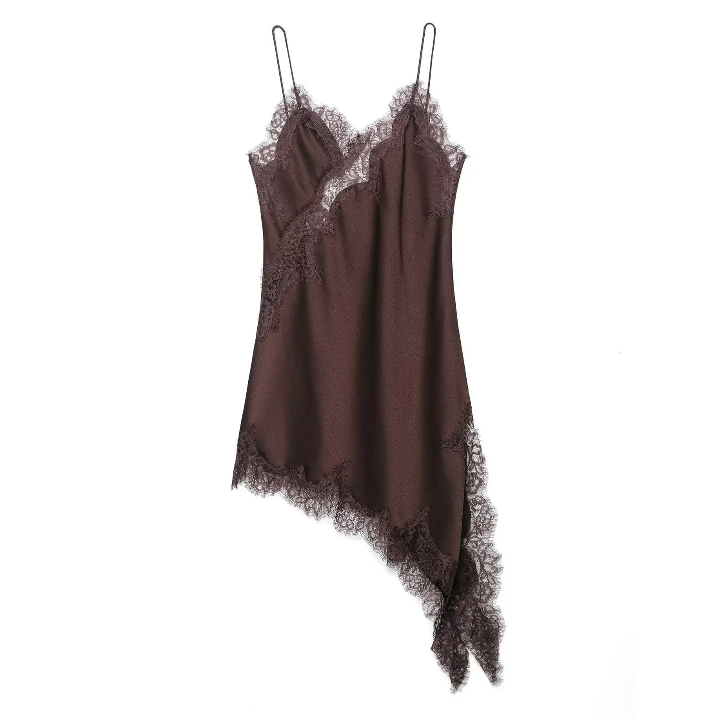 Women's Sexy Irregular Lace Dress Fashion V-Neck Hem Strap Long Dresses 2025 New Fashion Party Dresses