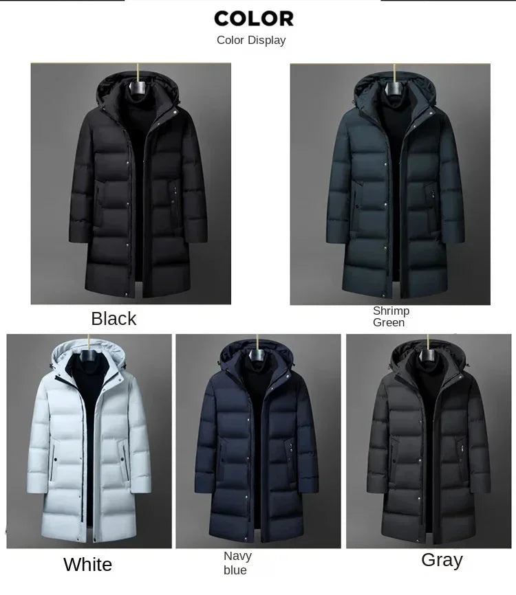 Doudoune homme hiver — col à capuche, blanc, canard, chaud, épais, longue, taille M-4XL