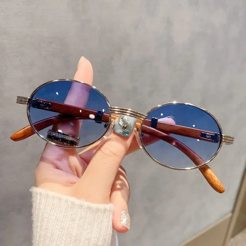 Lunettes de soleil ovales en bois pour hommes et femmes — vintage, mode