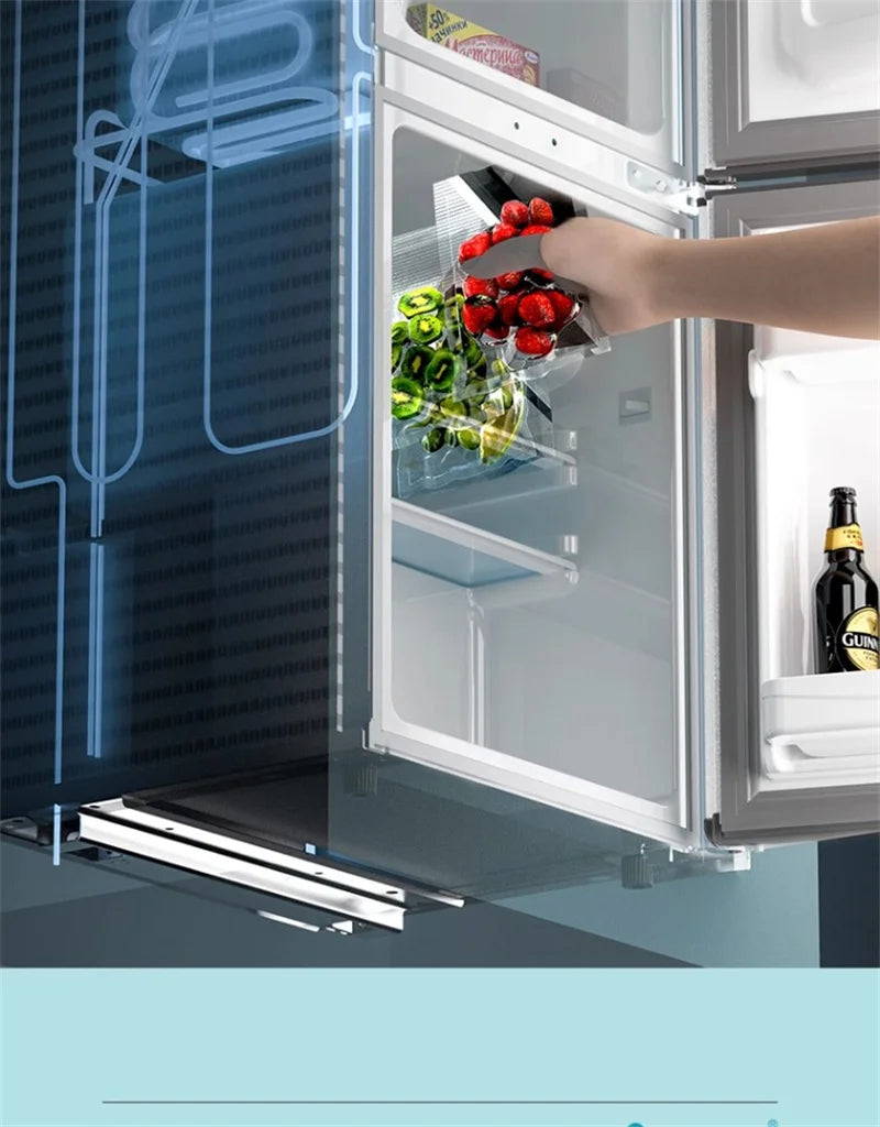 Refrigerador de doble puerta para apartamento de alquiler, pequeño refrigerador doméstico con congeladores profundos, refrigerador de bajo consumo de nivel uno