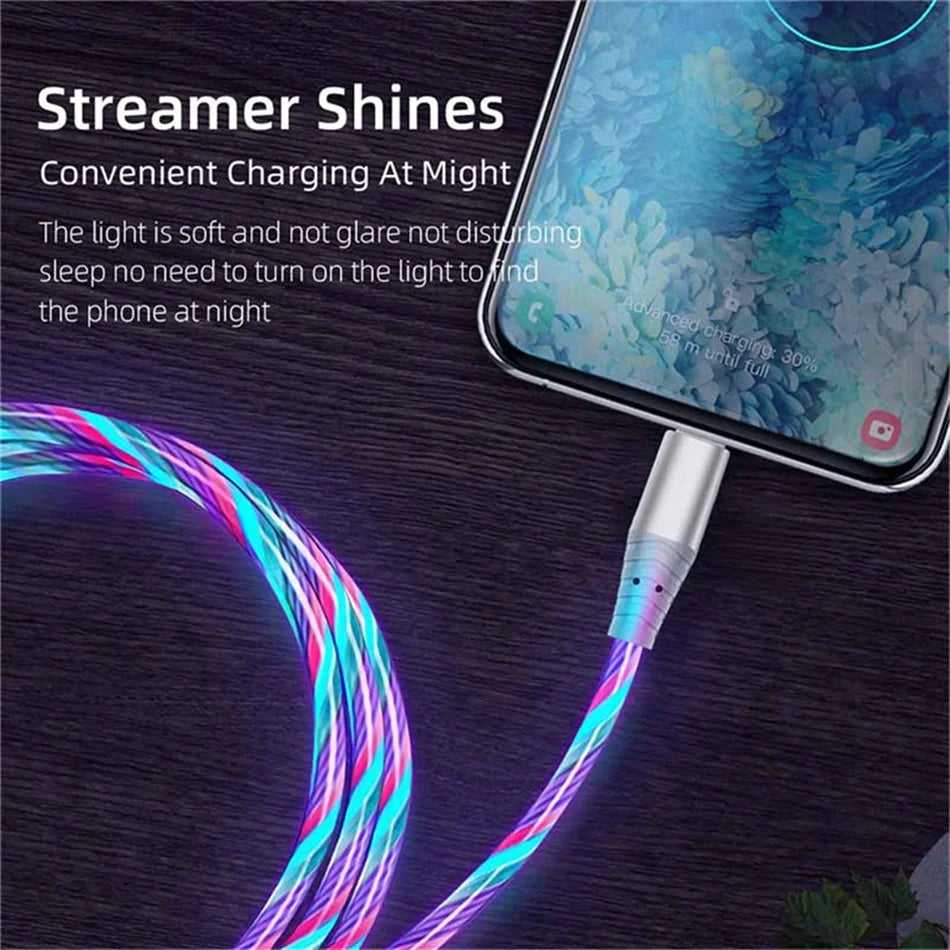Câble USB Lumineux 7A — Charge Rapide Micro USB & Type-C LED Streamer