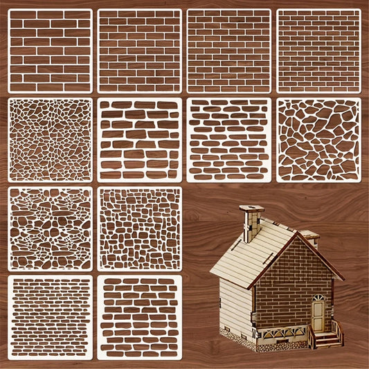 Juego de 12 plantillas de plástico reutilizables de 5,9 x 5,9 pulgadas, adecuadas para arte, álbumes de recortes y decoración del hogar, plantillas de pintura multiusos para paredes, suelos, azulejos y lienzos