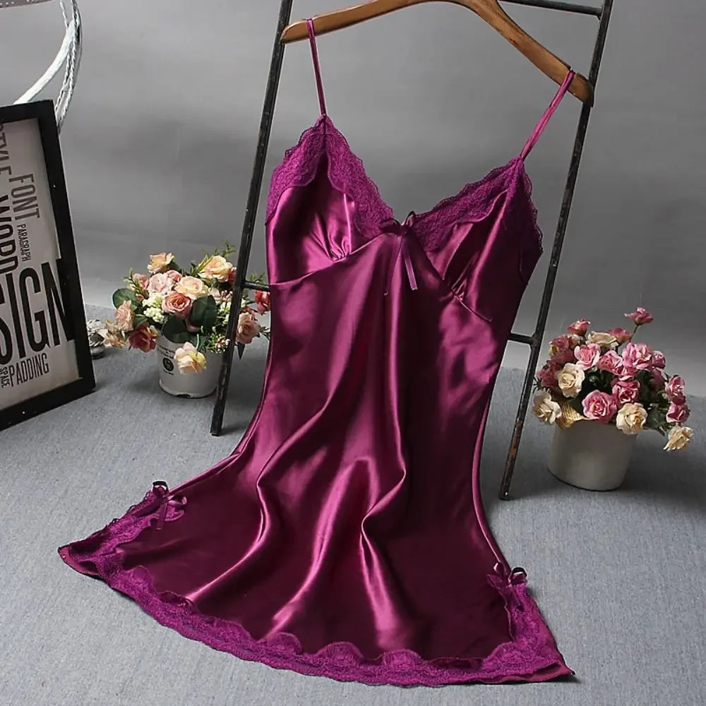 Sexy Lace Patchwork Camisole Lingerie Chemise Nightdress Wedding Silk Robe Nightwear Women Nighties Sleepwear Sexy Nightgowns