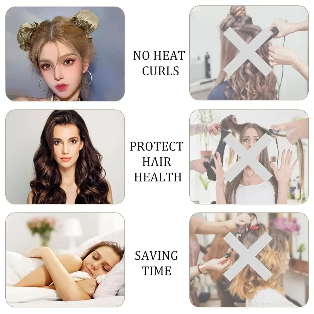 Lot de 2/4/6 pièces : Kit de bouclage sans chaleur en satin, bigoudis doux pour boucles de nuit, pour dormir, pour des boucles sans chaleur, bonnet de nuit pour boucles