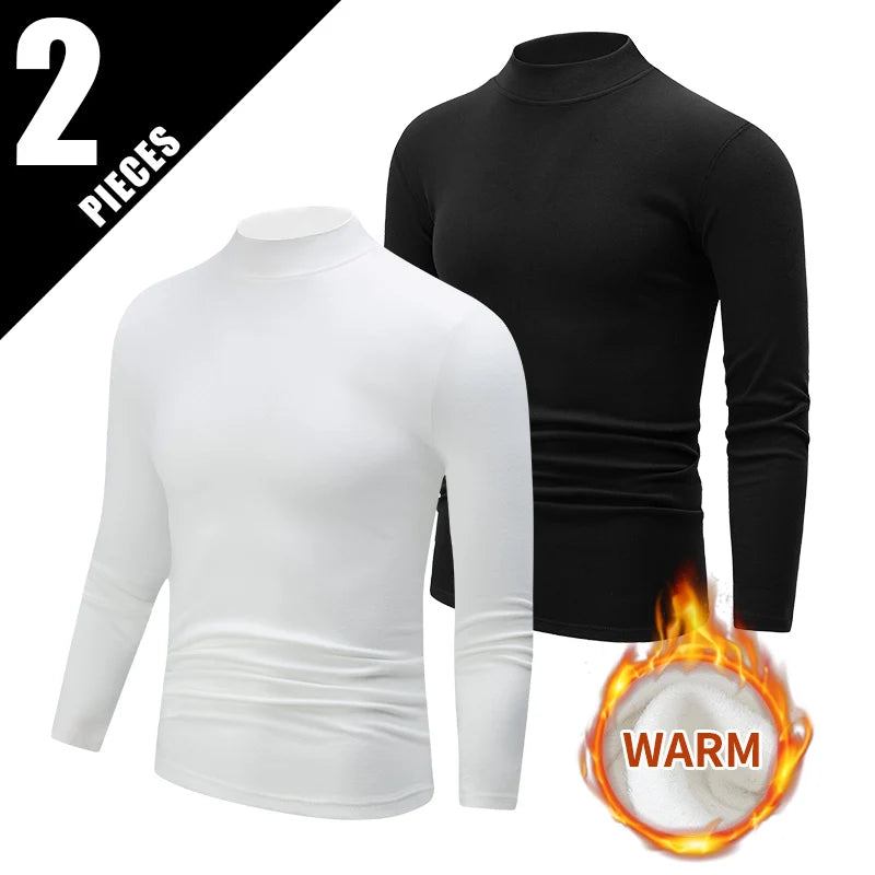 Haut Col Semi-Haut Manches Longues Homme — Sport Fitness Chaud Automne Hiver