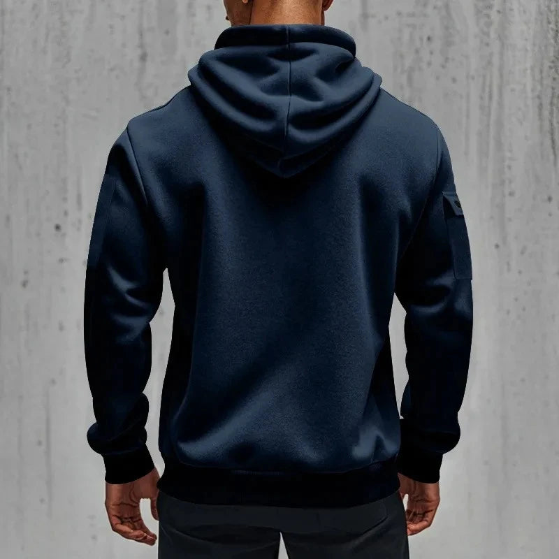Sweat À Capuche Zipper Moto Sport — Demi Fermeture Éclair Poche Printemps Automne