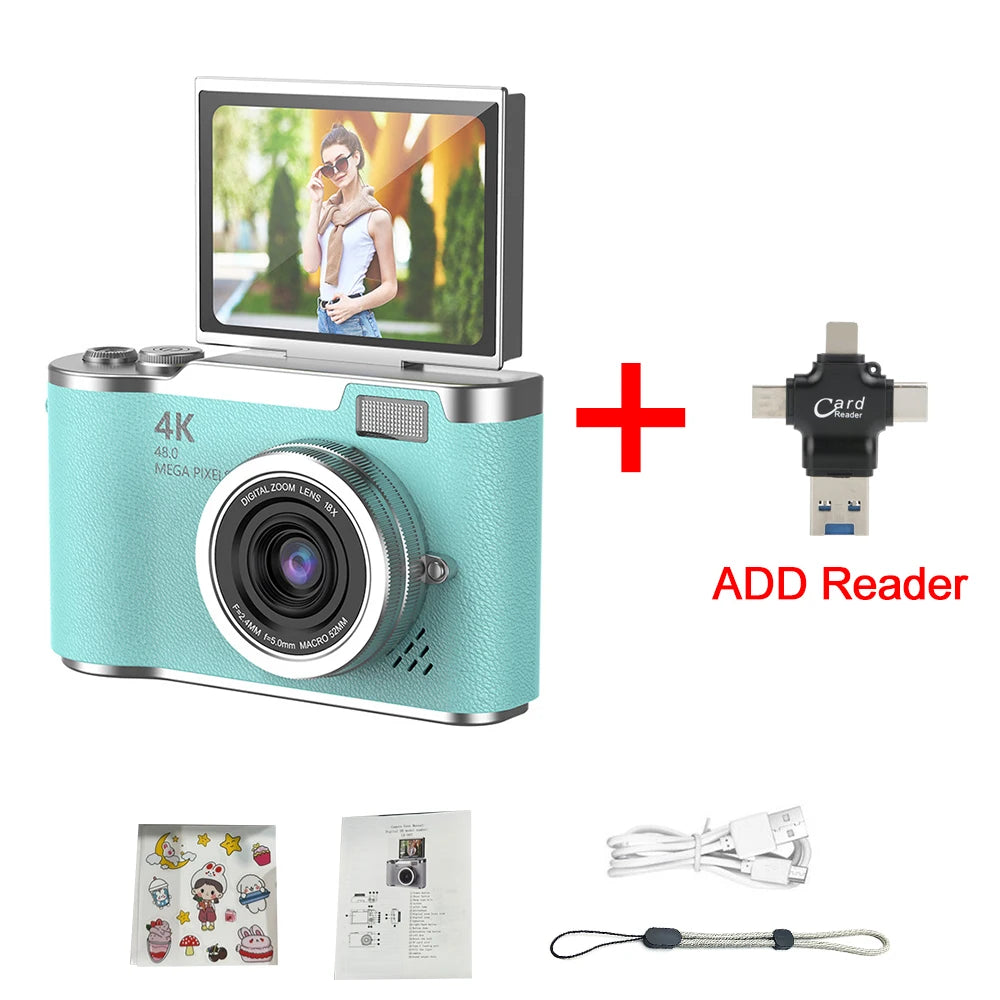 New 4K CCD 8X Digital Zoom Digital Camera for Students 48MP Compact Digital Photography Camera 180 Flip Screen Selfile Camera