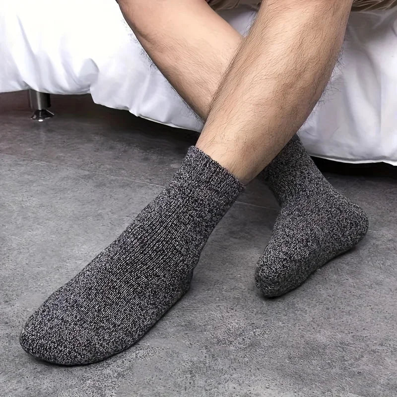 3/5 pares de calcetines cálidos para hombre, calcetines de rizo gruesos a media pantorrilla, calcetines anticongelantes para botas de nieve, elásticos, color liso