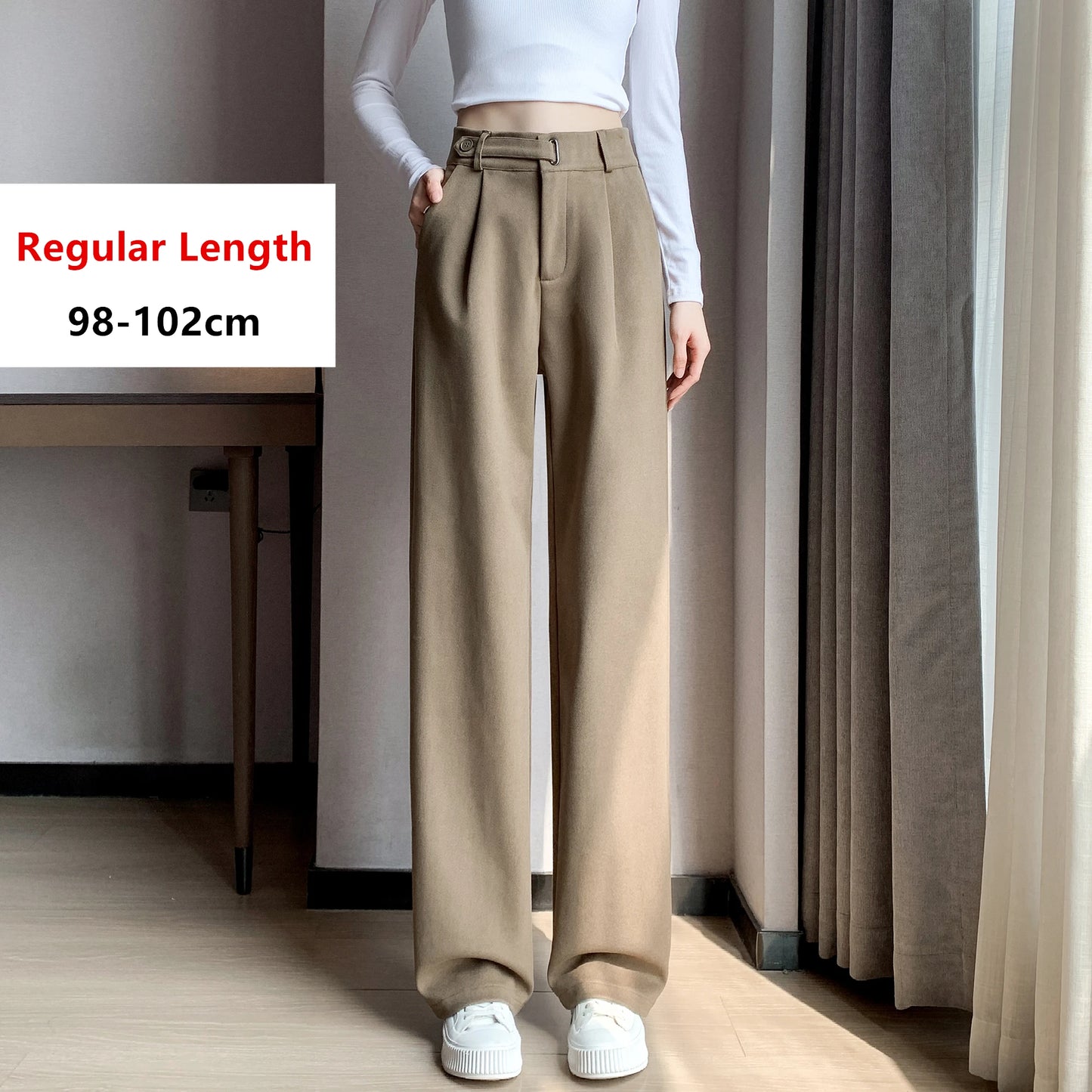 Seoul Autumn/Winter Thickened Wool Casual Loose Full Length Trousers 2025 New Button High Waist Chic Wide Leg Pants Women