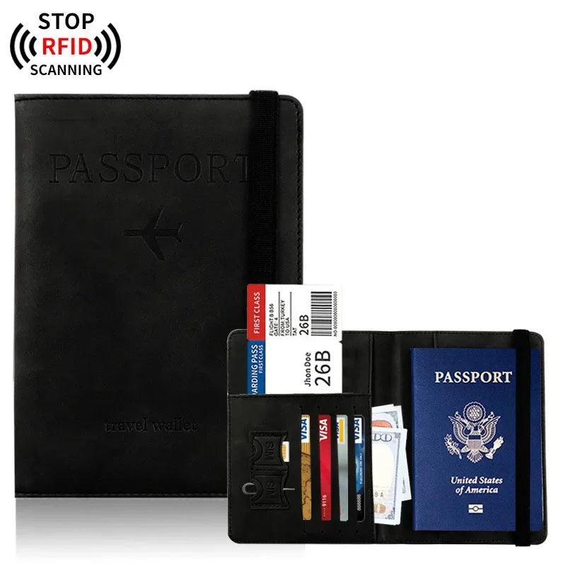 Porte-Passeport RFID Cuir Voyage — Multi-Fonction ID Carte Bancaire Homme Femme