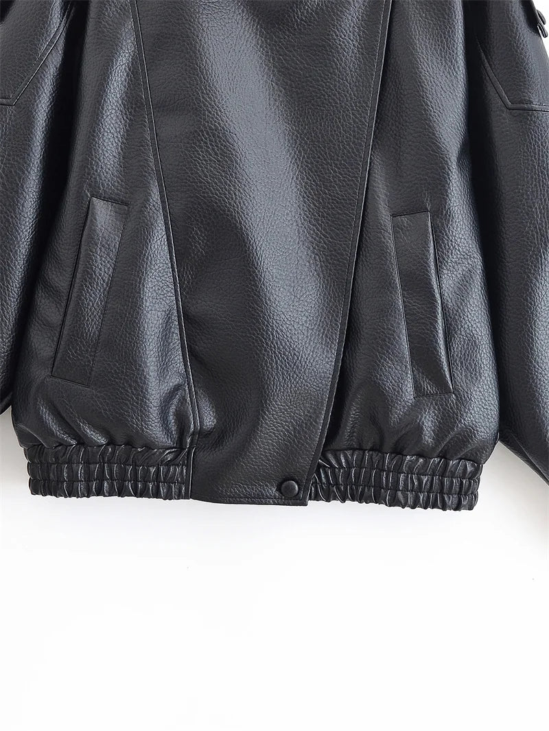 Veste femme automne 2025 nouveau noir à manches longues galets Faux cuir veste moto Style personnalité mode