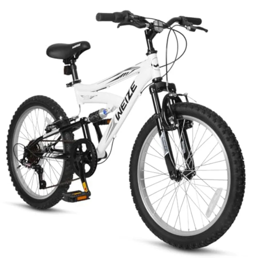 20 24 inch Mountain Bike 'Bikes for Boys and Girls Ages 6-14 with Full Dual Suspension 6-Speed Ste High Carbon Drivetrain