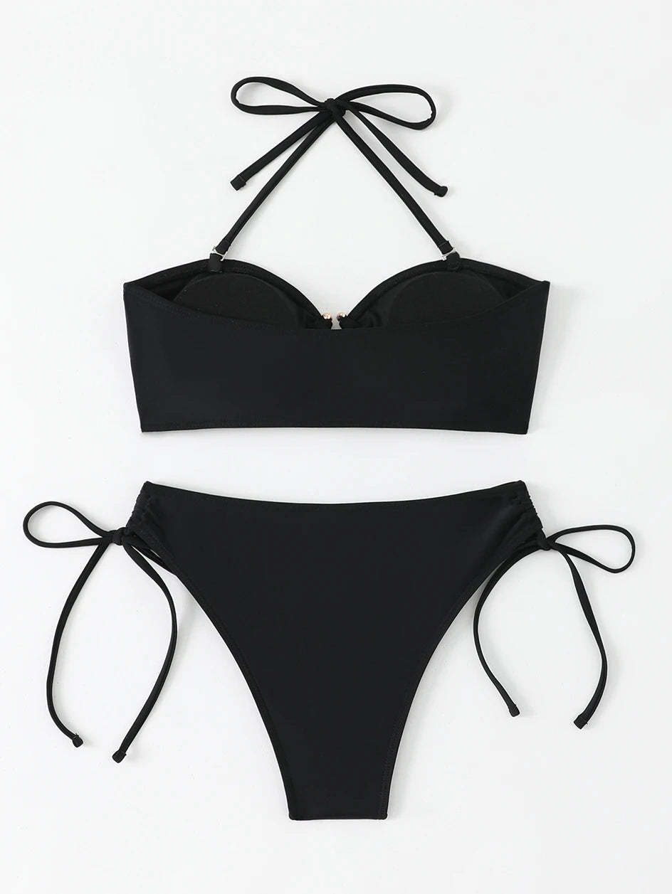 Maillot de bain bikini taille haute pour femme 2026, maillots de bain noués, maillots de bain femme, bandeau push-up, ensembles de bikinis, vêtements de plage brésiliens