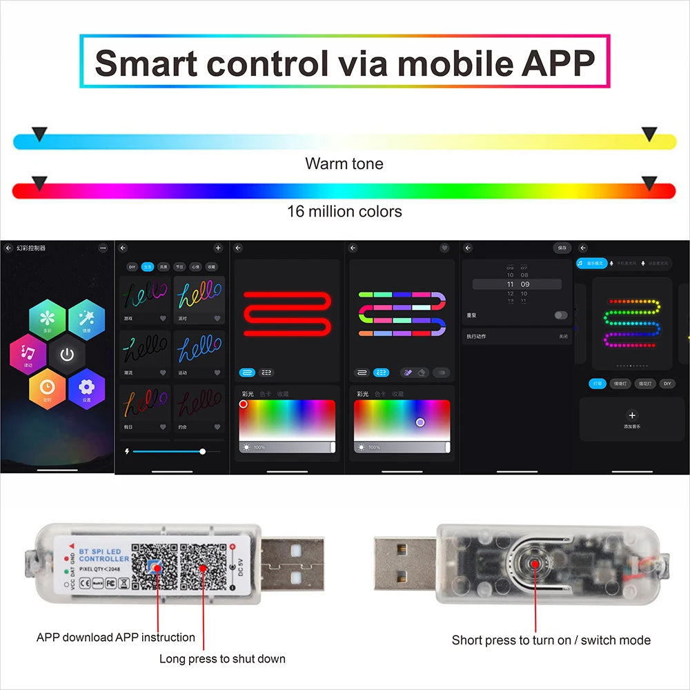 Luces LED de ambiente para coche 18 en 1, sinfonía, aplicación Bluetooth, serpentina de color RGB 214, tira acrílica ar