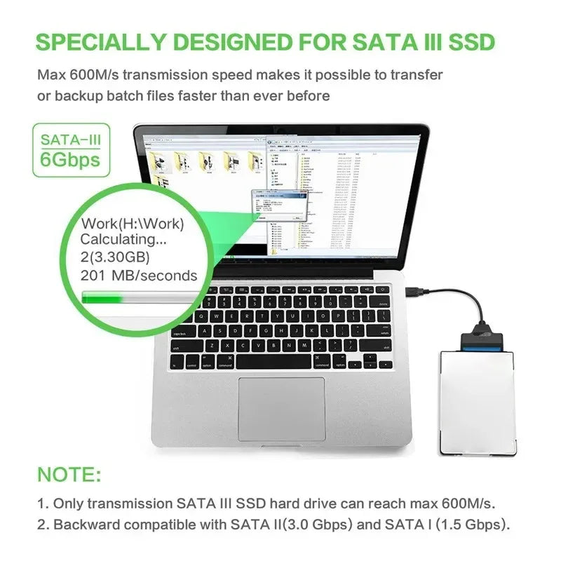 Câble Coolcirc SATA vers USB 3.0 jusqu'à 6 Gbps pour disque dur SSD externe 2.5 pouces adaptateur SATA cordon USB 3.0 vers SATA III