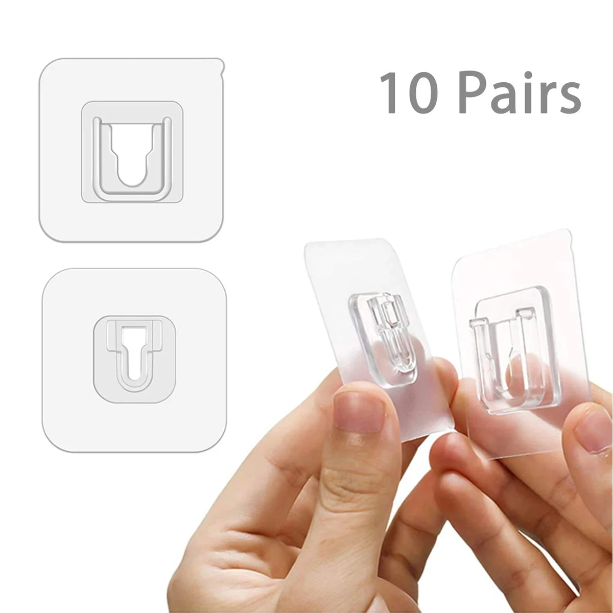 10 pares de ganchos de pared adhesivos fuertes, de doble cara, de gancho y bucle, adhesivos transparentes, ventosa