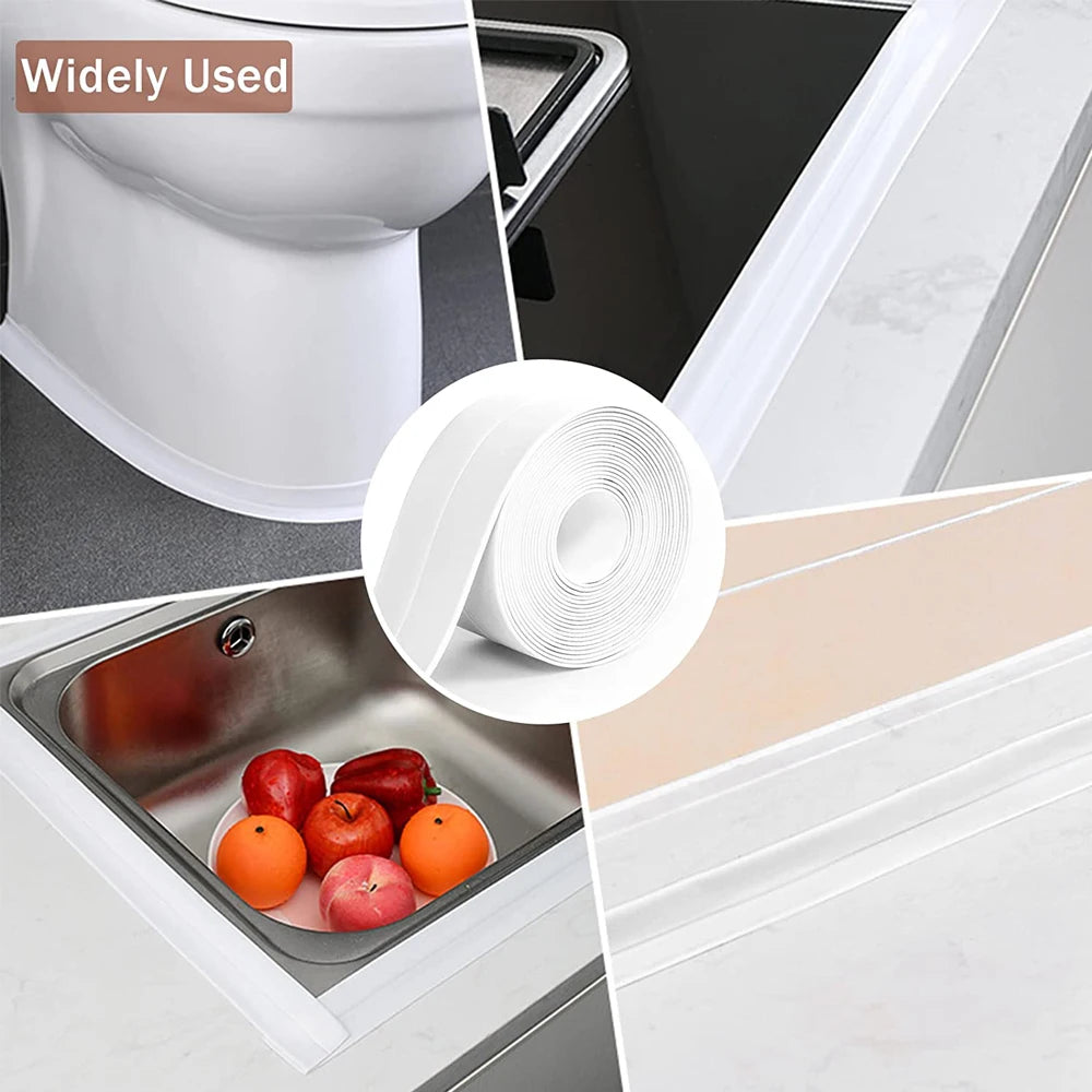 Cinta de sellado de PVC autoadhesiva para bañera, 3.2M, resistente al aceite, adhesivo de pared para esquina de borde de fregadero de cocina, tira de sellado impermeable para inodoro