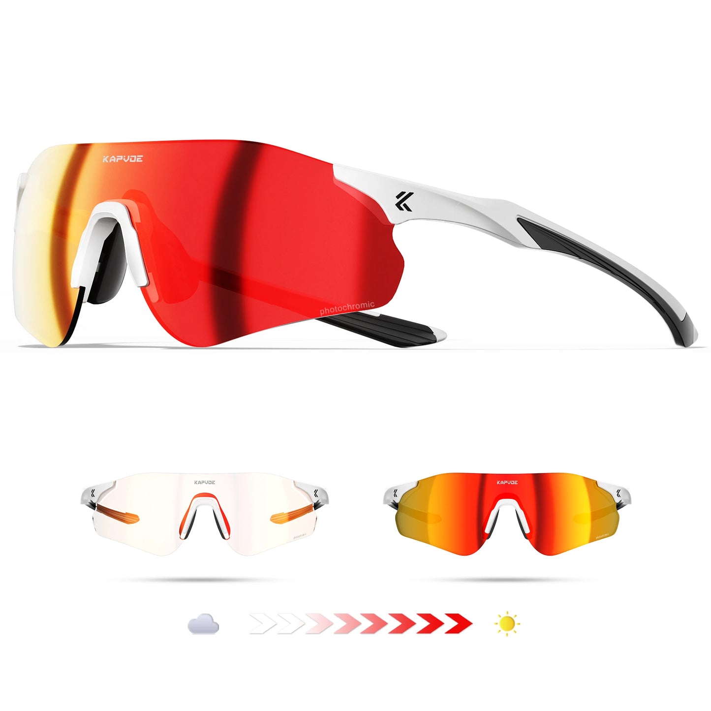 Lunettes de cyclisme et de course photochromiques Kapvoe, pour hommes et femmes, lunettes de soleil pour vélo de route, protection UV400, lunettes de sport pour la conduite
