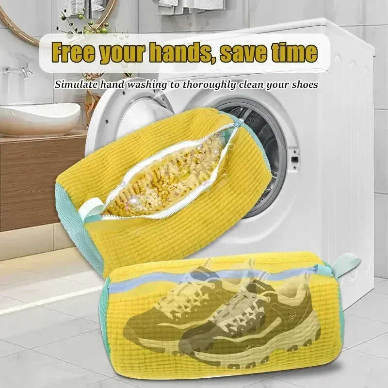 Sacs à linge, sac pour Machine à laver les chaussures, avec fermeture éclair, avec riche peluches à l'intérieur, parfait pour les baskets et les chaussures décontractées