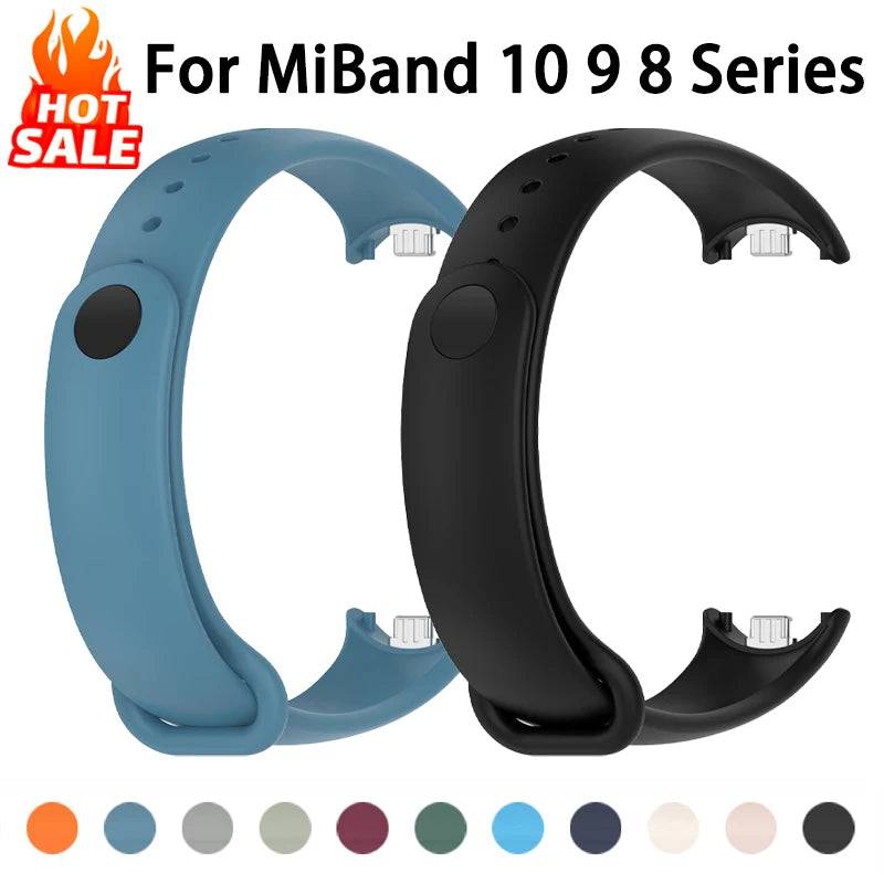 Silicone Strap for Xiaomi Mi Band 10 9 8 NFC Bracelet Sport Rubber Strap pulseira Correas Xiaomi smart band 10 9 8 accessories