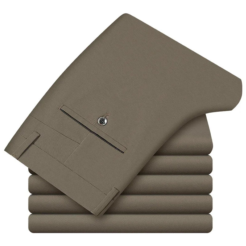 Pantalon décontracté 2024 en coton pour homme — classique, droit, ample, taille haute élastique