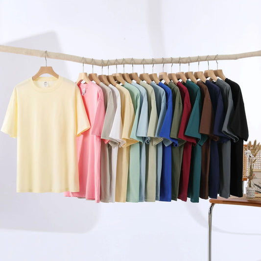 100% Cotton Five Half Sleeve Men Women Summer Loose Short Sleeve Casual T-Shirt Basic Round Neck Solid Color Tops