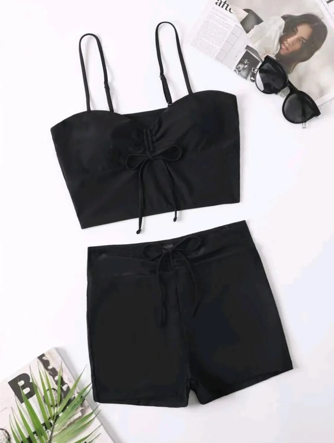Maillots de bain femme 2026 : Bikinis short à cordon de serrage devant, taille haute, pour la natation et la plage