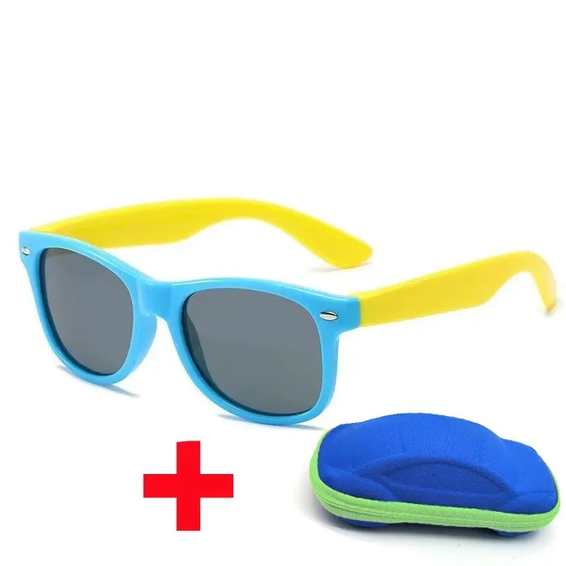 Gafas de sol para bebé con estuche, para niños y niñas, gafas de exterior, lente de CA, gafas de seguridad y estuches, regalo para niños