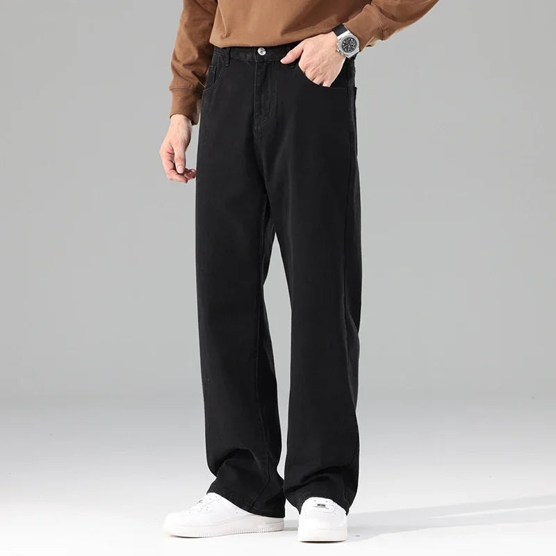 Homme flambant neuf automne jean hommes noir décontracté Baggy pantalon classique droit confortable large Denim pantalon hommes vêtements