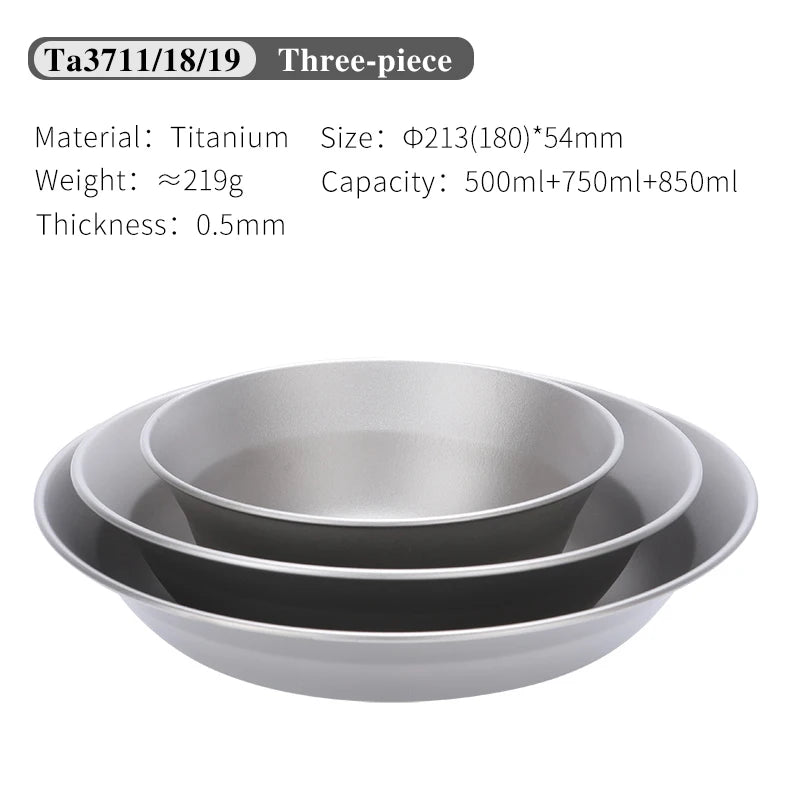 Tiartisan-Filles à repas de camping en titane, assiettes, ustensiles, randonnée en plein air, ultraléger, portable, empilable, plats à salade, ensemble de britware