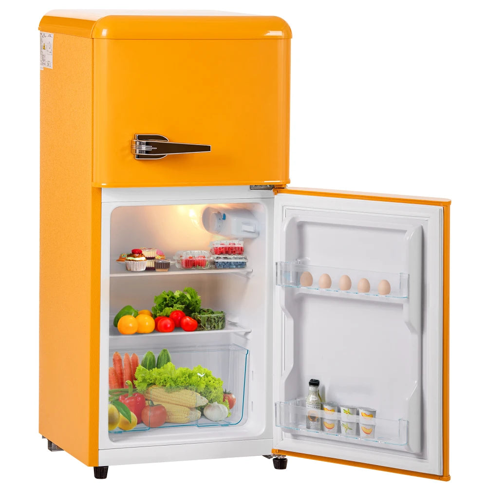 Frigorífico combi retro 45,5 cm de ancho, 2 puertas, 60 litros de volumen total, volumen de congelador 22 litros. 102 KWh/año,